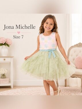 JONA MICHELLE Floral Pastel Dress with Tulle Skirt/size 7